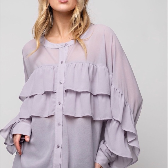 Easel Lavender Ruffle Blouse - Picture 4 of 5